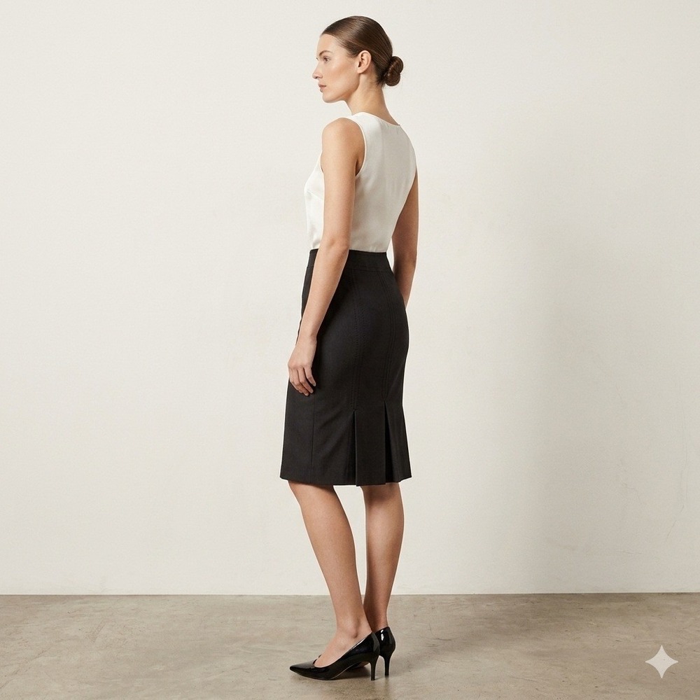 Karen Millen Black Wool Blend Pencil Skirt Tailored Pleated Back SB111 US 6